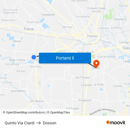 Quinto Via Ciardi to Dosson map