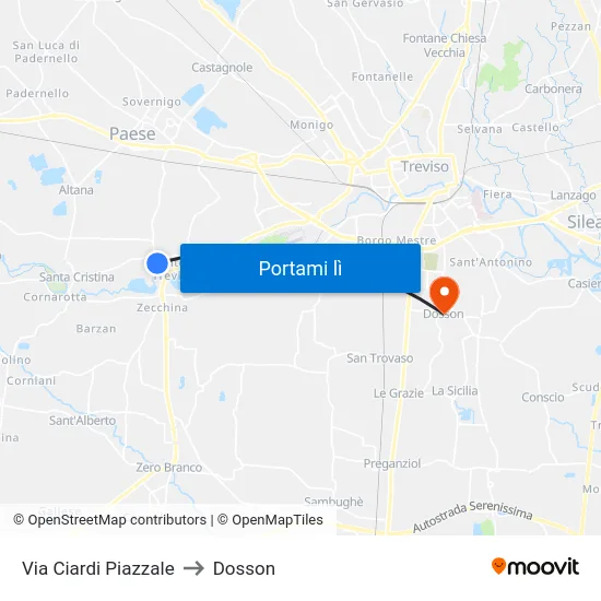 Via Ciardi Piazzale to Dosson map