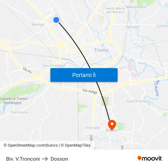 Biv. V.Tronconi to Dosson map