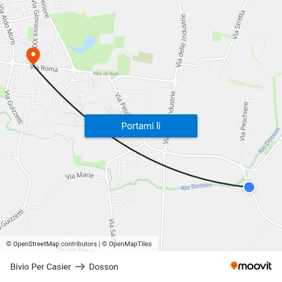 Bivio Per Casier to Dosson map