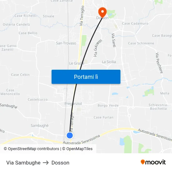Via Sambughe to Dosson map