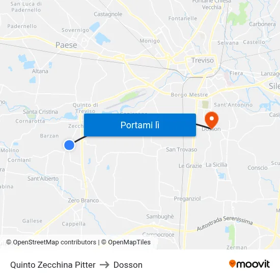 Quinto Zecchina Pitter to Dosson map