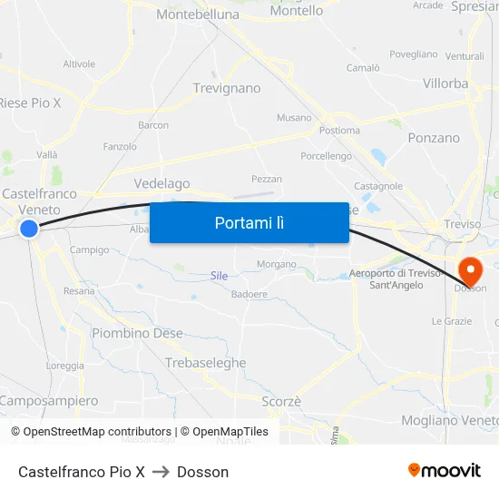 Castelfranco Pio X to Dosson map
