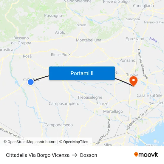 Cittadella Via Borgo Vicenza to Dosson map