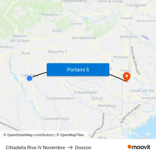 Cittadella Riva IV Novembre to Dosson map