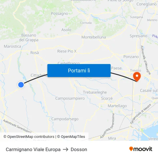 Carmignano Viale Europa to Dosson map