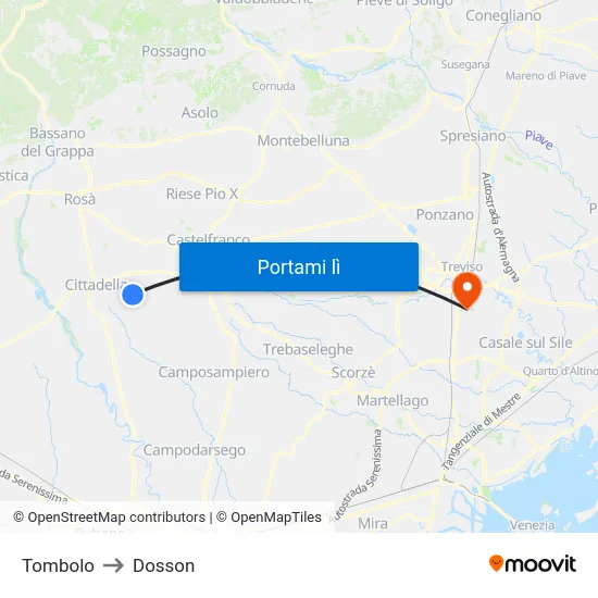 Tombolo to Dosson map