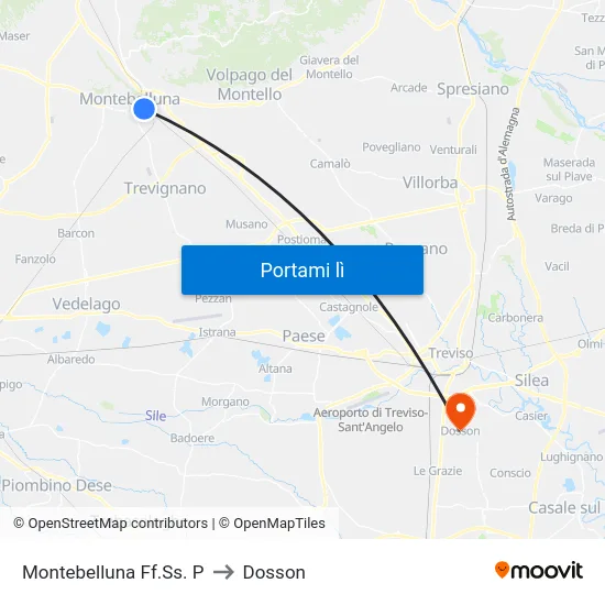 Montebelluna Ff.Ss. P to Dosson map