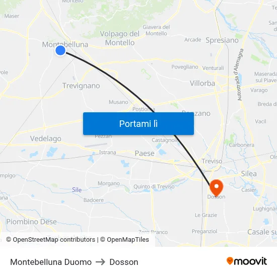 Montebelluna Duomo to Dosson map