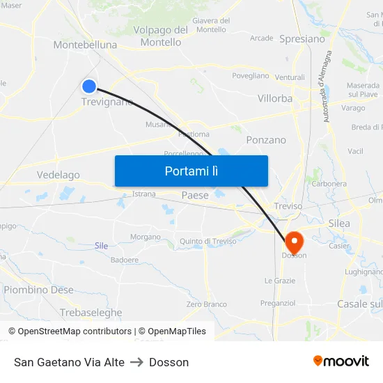 San Gaetano Via Alte to Dosson map