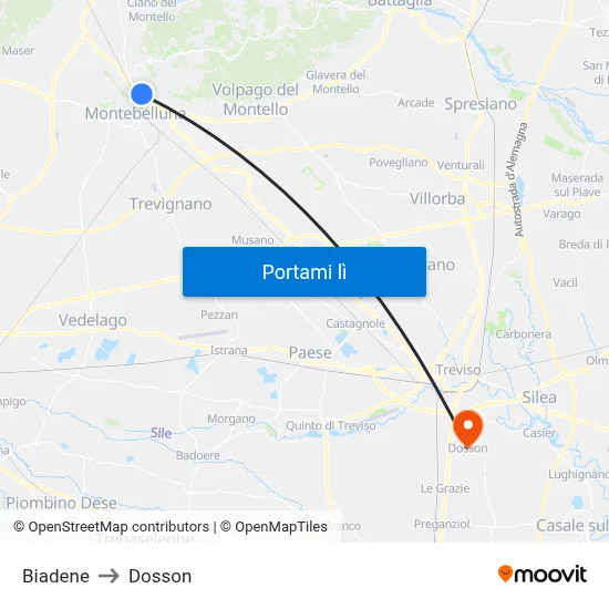 Biadene to Dosson map