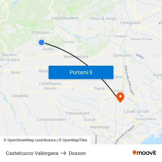 Castelcucco Vallorgana to Dosson map