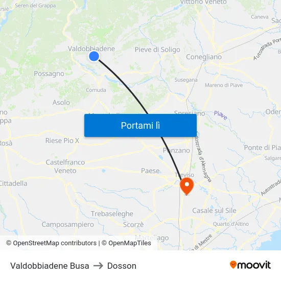 Valdobbiadene Busa to Dosson map