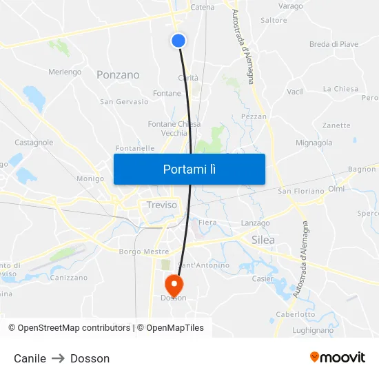 Canile to Dosson map