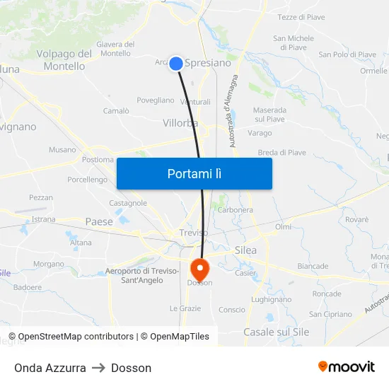 Onda Azzurra to Dosson map