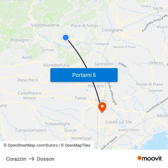 Corazzin to Dosson map