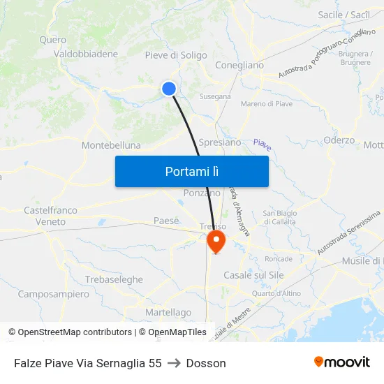 Falze Piave Via Sernaglia 55 to Dosson map