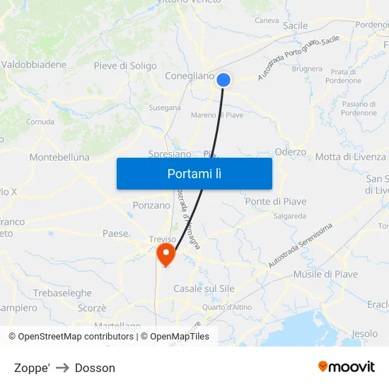 Zoppe' to Dosson map
