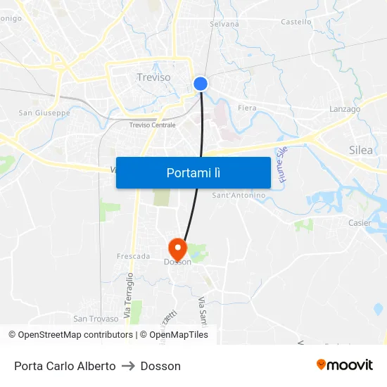 Porta Carlo Alberto to Dosson map