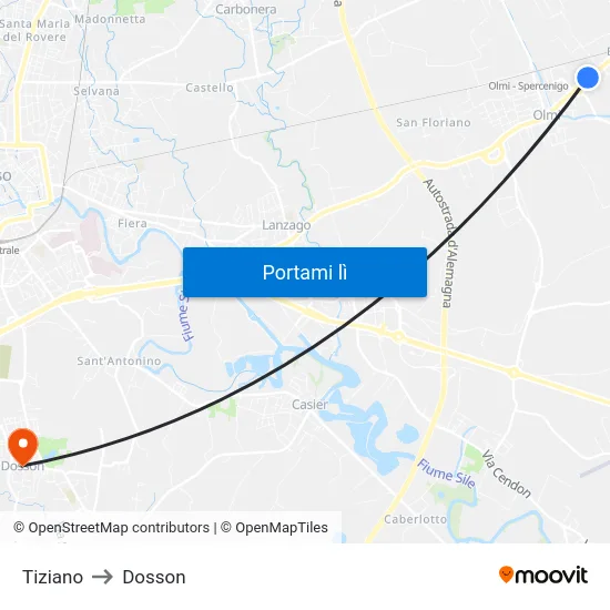 Tiziano to Dosson map