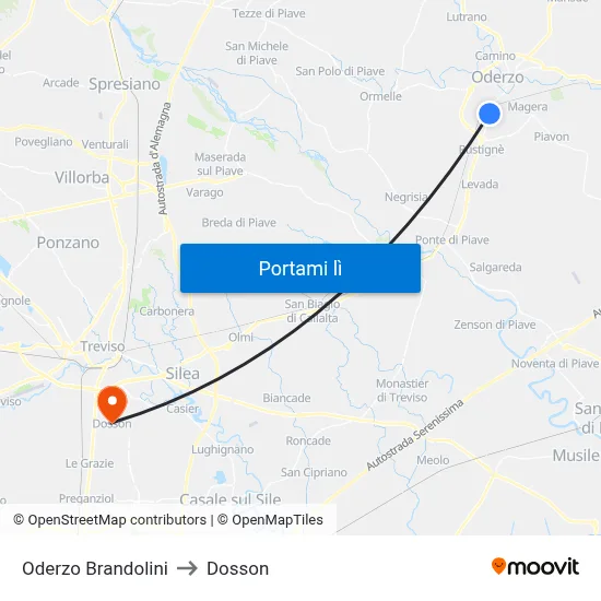Oderzo Brandolini to Dosson map