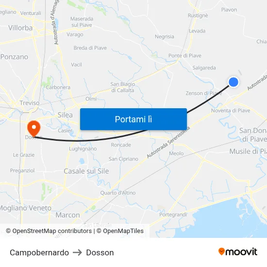 Campobernardo to Dosson map