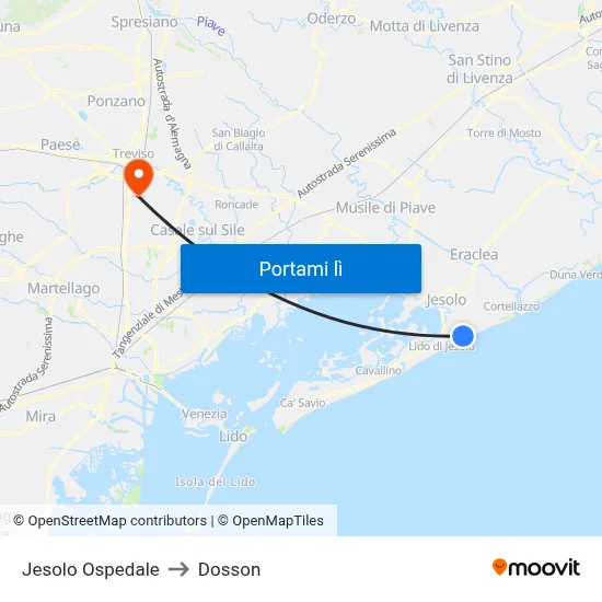 Jesolo Ospedale to Dosson map