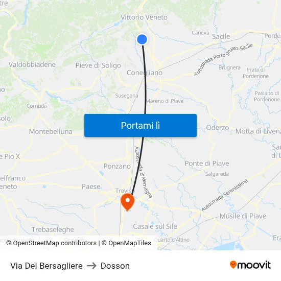 Via Del Bersagliere to Dosson map
