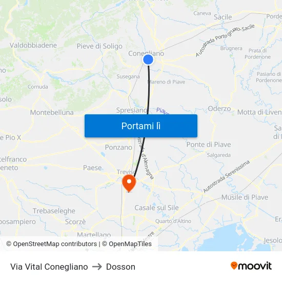 Via Vital Conegliano to Dosson map