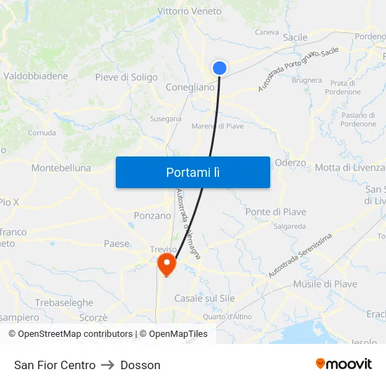 San Fior Centro to Dosson map