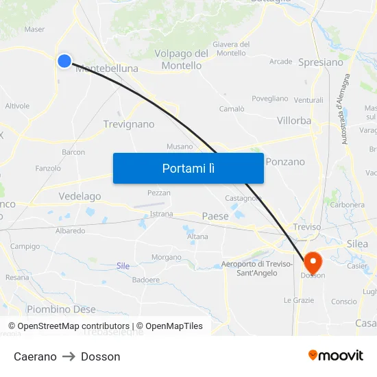 Caerano to Dosson map