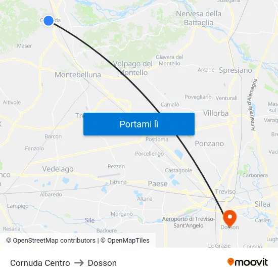 Cornuda Centro to Dosson map