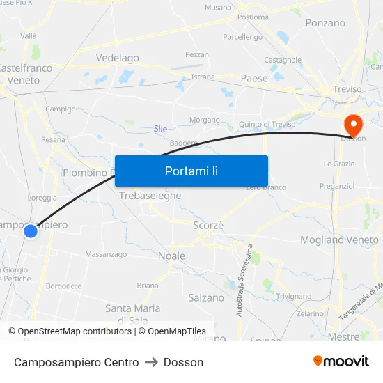 Camposampiero Centro to Dosson map