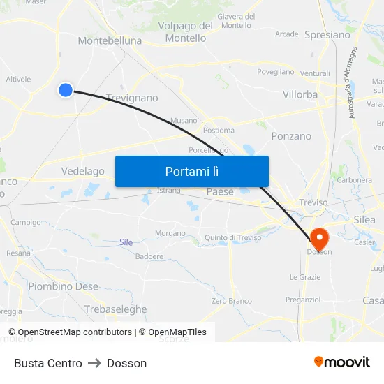 Busta Centro to Dosson map