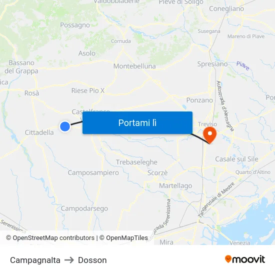 Campagnalta to Dosson map
