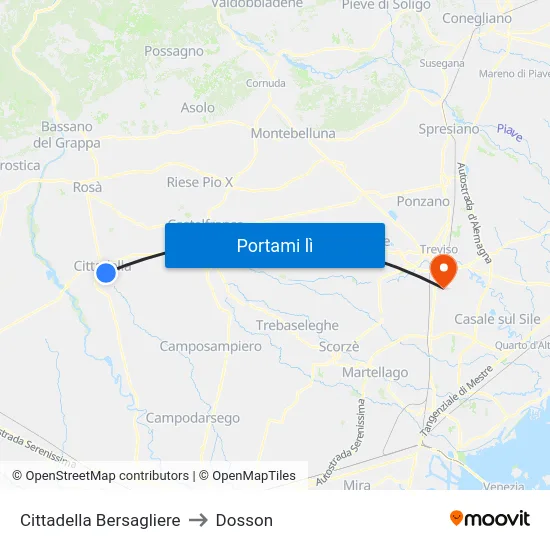 Cittadella Bersagliere to Dosson map