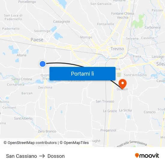 San Cassiano to Dosson map