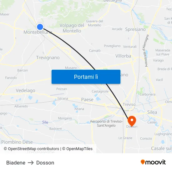 Biadene to Dosson map