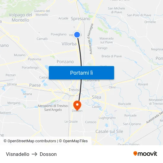 Visnadello to Dosson map