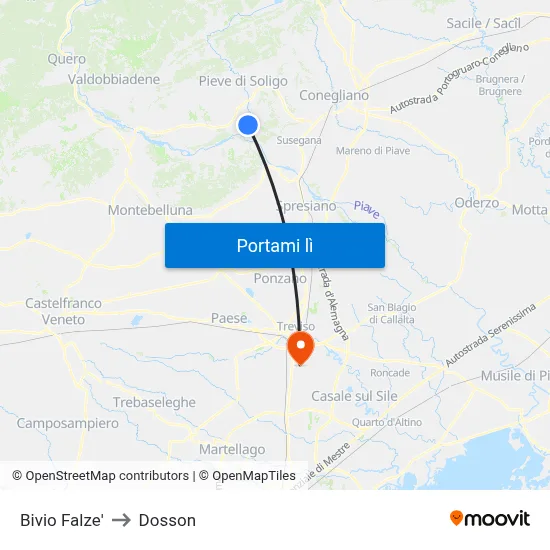 Bivio Falze' to Dosson map