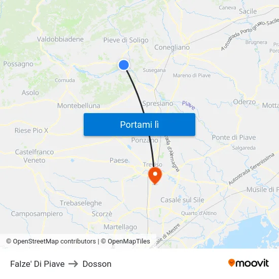 Falze' Di Piave to Dosson map