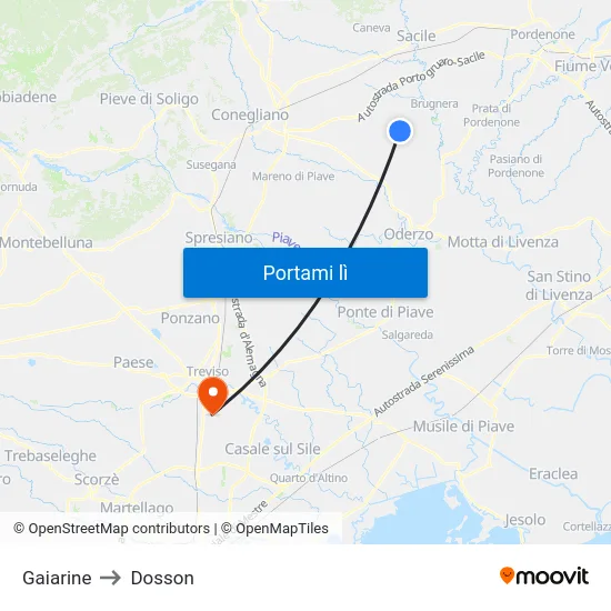 Gaiarine to Dosson map