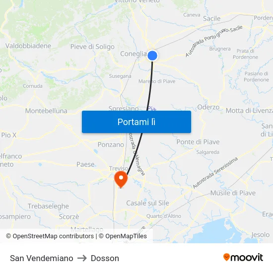 San Vendemiano to Dosson map