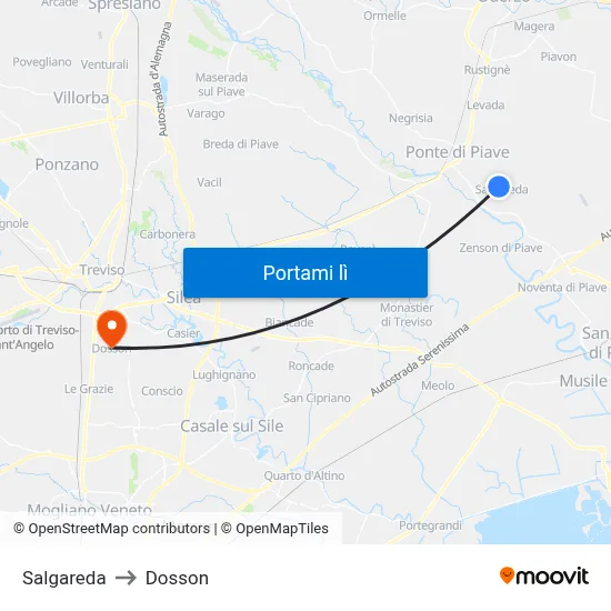 Salgareda to Dosson map