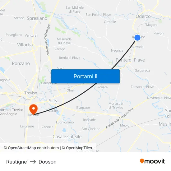 Rustigne' to Dosson map
