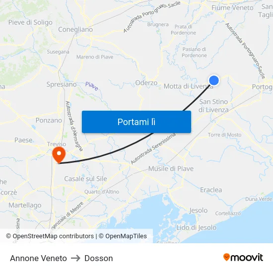 Annone Veneto to Dosson map