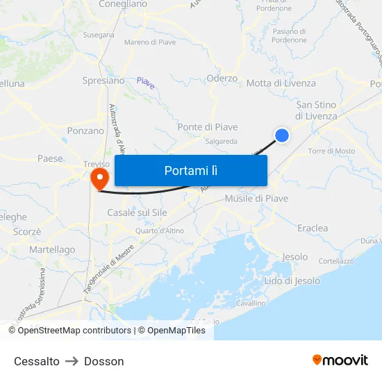 Cessalto to Dosson map