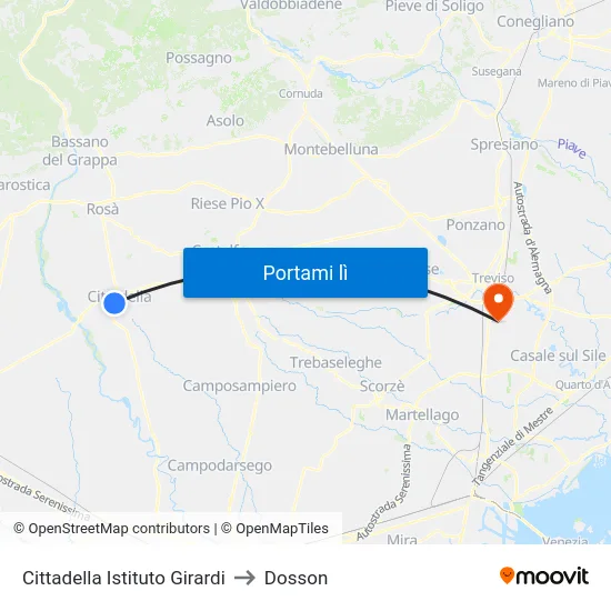 Cittadella Istituto Girardi to Dosson map
