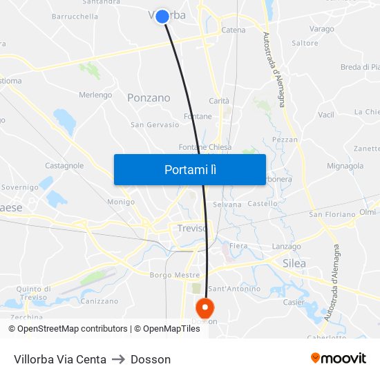 Villorba Via Centa to Dosson map