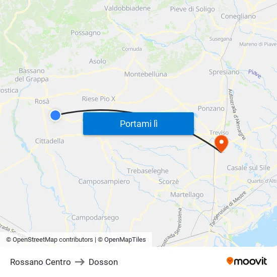 Rossano Centro to Dosson map